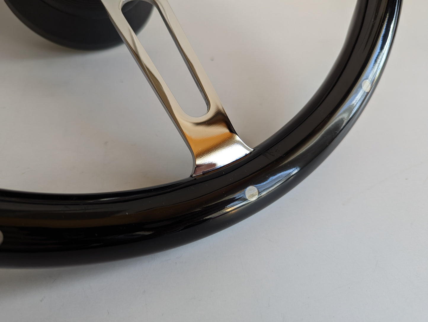 Steering Wheel For BMW E10 2002 1502 1602 1802 (1965-1976) - 380mm Wooden Rim, Black Finish & Chrome Spokes