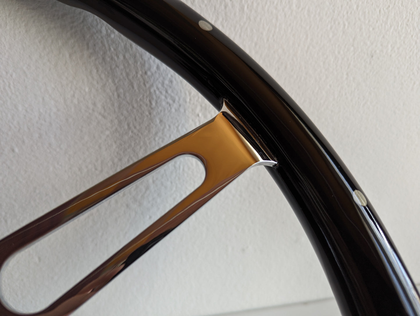 Steering Wheel For BMW E10 2002 1502 1602 1802 (1965-1976) - 380mm Wooden Rim, Black Finish & Chrome Spokes
