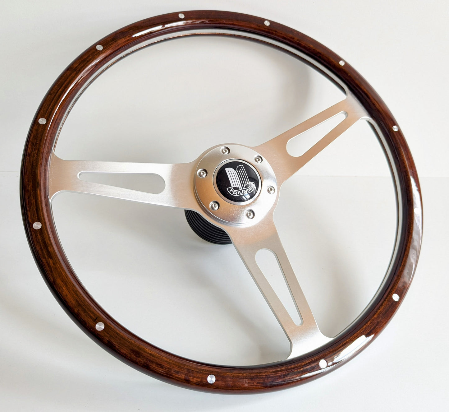 Steering Wheel For TRIUMPH Spitfire MK IV 4 1500 TR7 TR8 - Wooden Rim, Classic, Vintage Vision, Silver Spokes, 380 mm