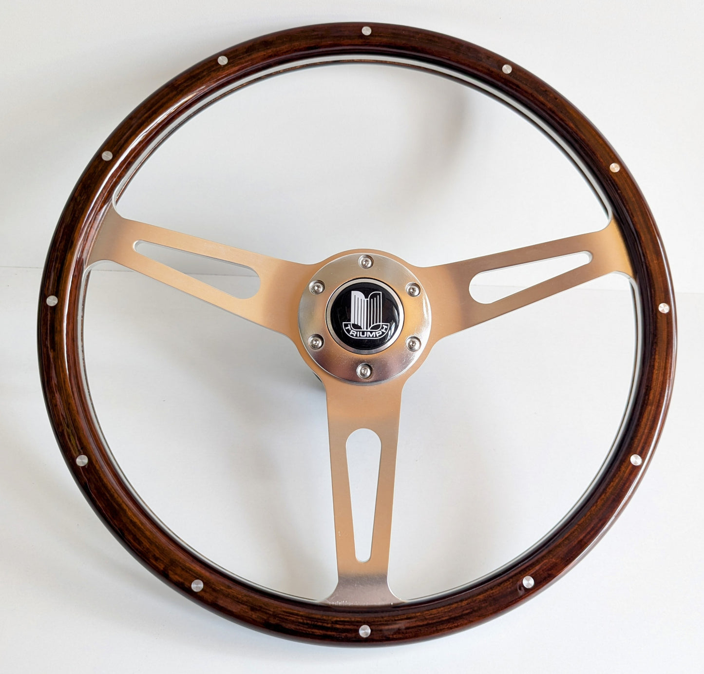 Steering Wheel For TRIUMPH Spitfire MK IV 4 1500 TR7 TR8 - Wooden Rim, Classic, Vintage Vision, Silver Spokes, 380 mm