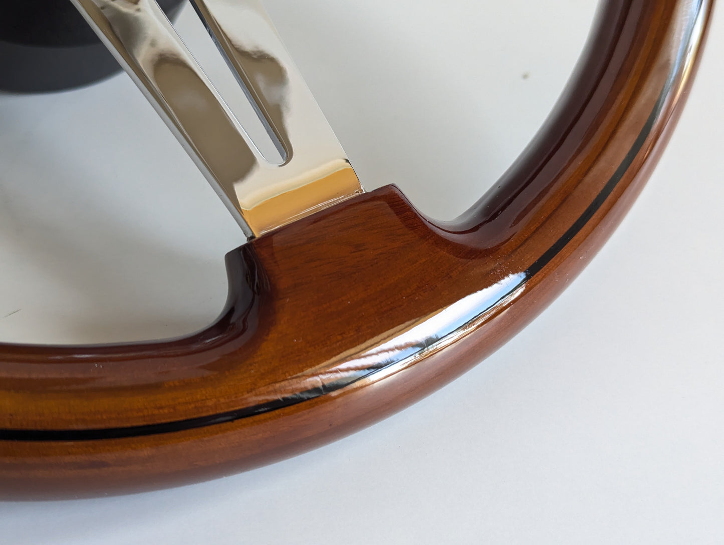 Steering Wheel For Alfa Romeo SPIDER (1990-1994) - Solid Wood, Vintage Chrome Spokes, Black Trim, 350 mm