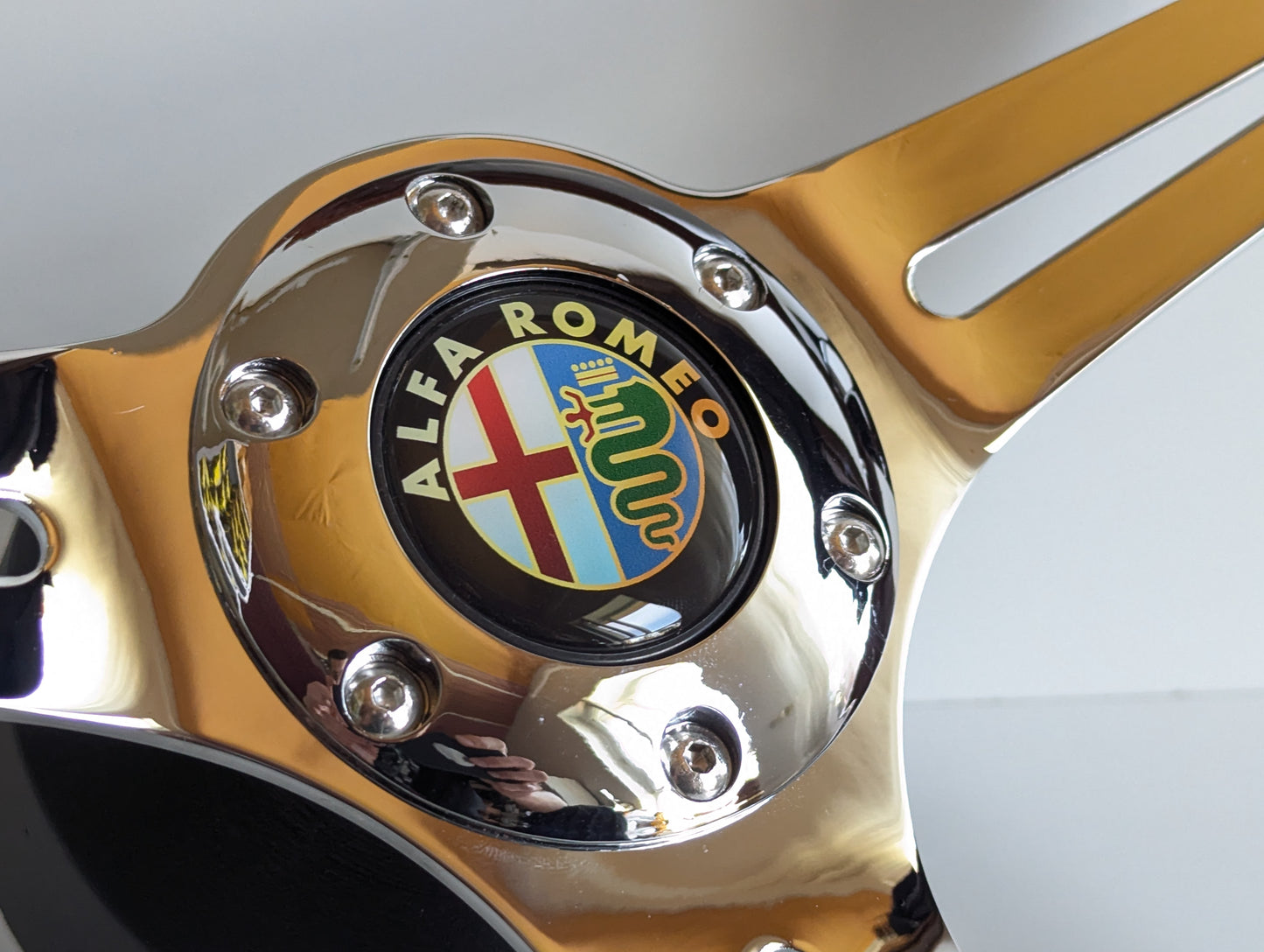 Steering Wheel For Alfa Romeo SPIDER (1990-1994) - Solid Wood, Vintage Chrome Spokes, Black Trim, 350 mm