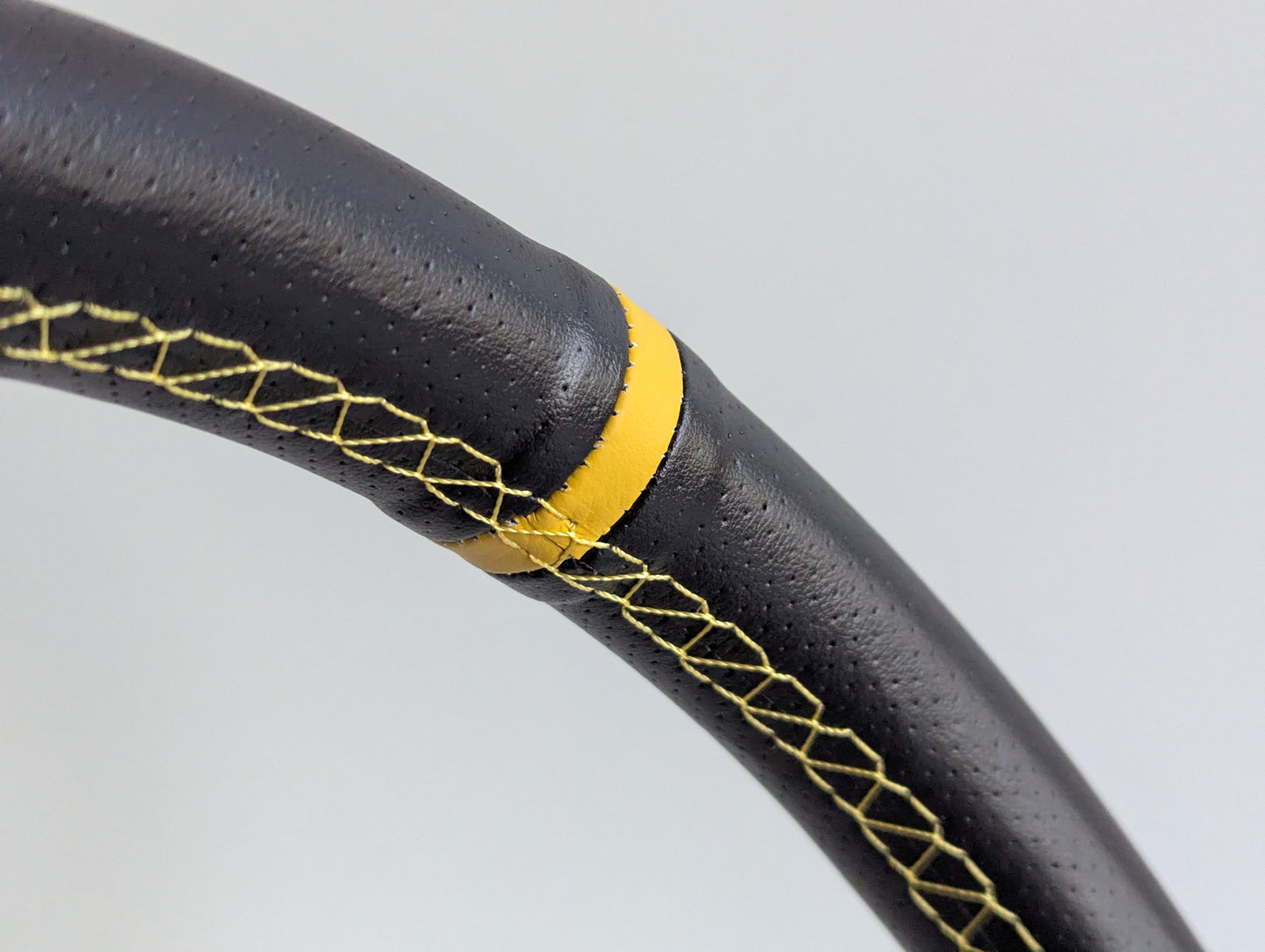 Steering Wheel For BMW E10 2002 1502 1602 1802 (1965-1976) - Deep Dish, Yellow Stitching, Black Spokes with Holes, Sport Vision, 350 mm
