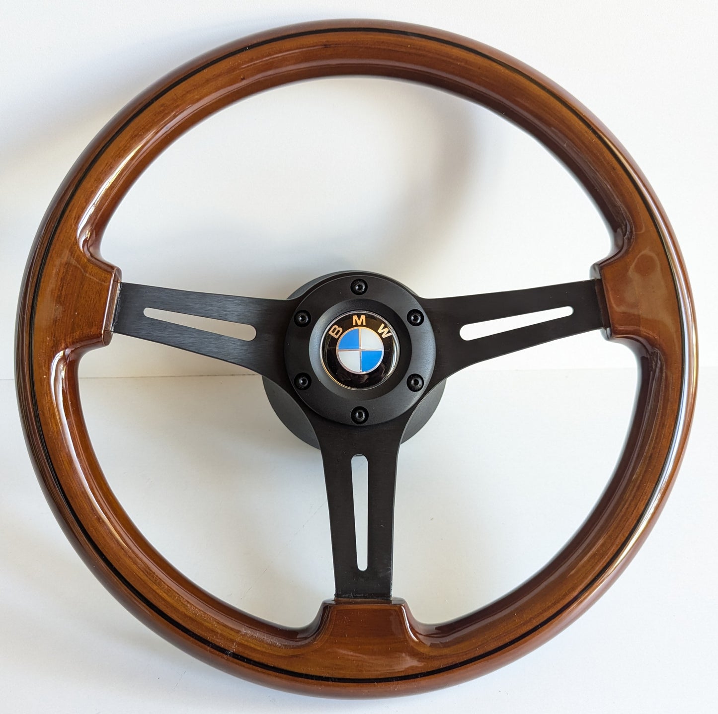 Steering Wheel for BMW E31 E32 E34 E36 92-95 (1992–1995) – 350 mm Solid Wood, Vintage Black Spokes