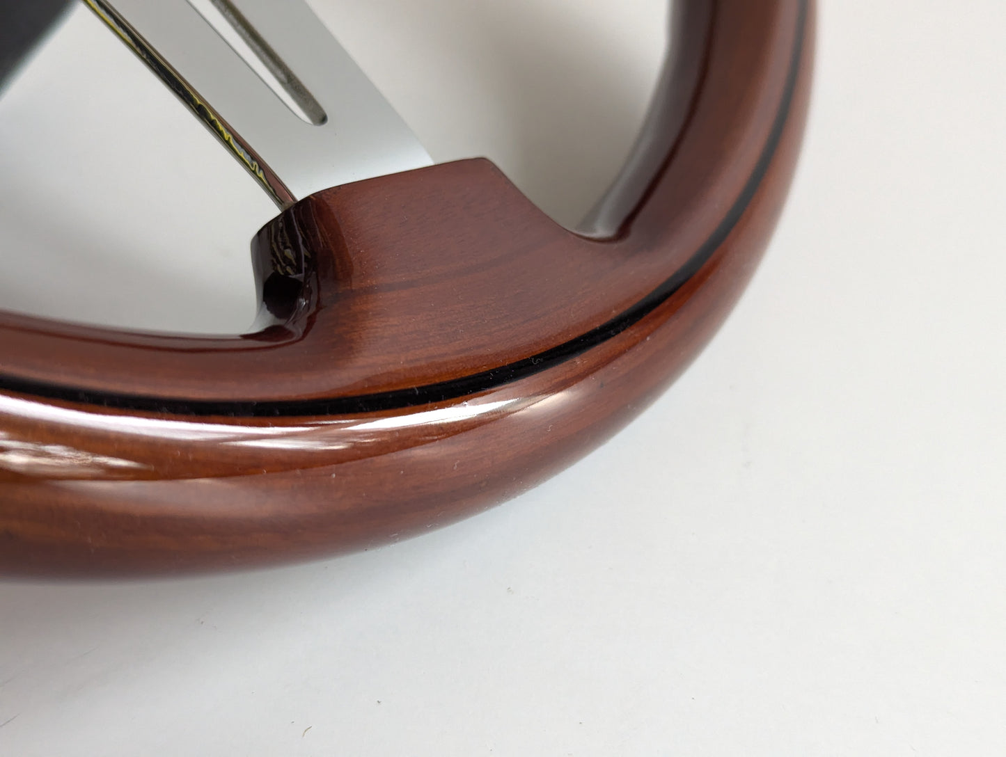 Steering Wheel For BMW E10 2002 1502 1602 1802 (1965-1976) - Solid Wood, Vintage Chrome Spokes, Black Trim, 350 mm
