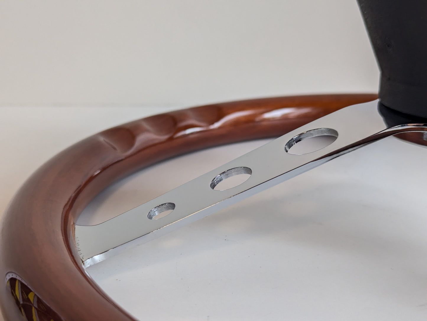 Steering Wheel For BMW E10 2002 1502 1602 1802 (1965-1976) - Wooden Rim, Chrome Spokes with Holes, Classic, Vintage Style, 380 mm