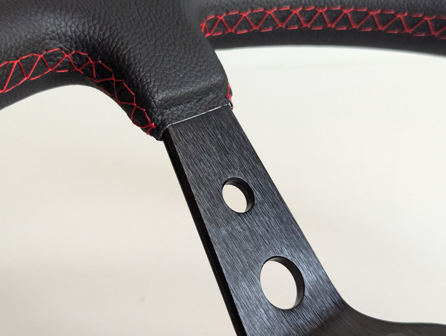 Steering Wheel For BMW E10 2002 1502 1602 1802 (1965-1976) - Deep Dish, Red Stitching, Black Spokes with Holes, Sport Vision, 350 mm