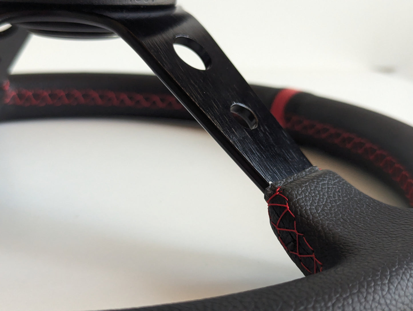 Steering Wheel For BMW E10 2002 1502 1602 1802 (1965-1976) - Deep Dish, Red Stitching, Black Spokes with Holes, Sport Vision, 350 mm