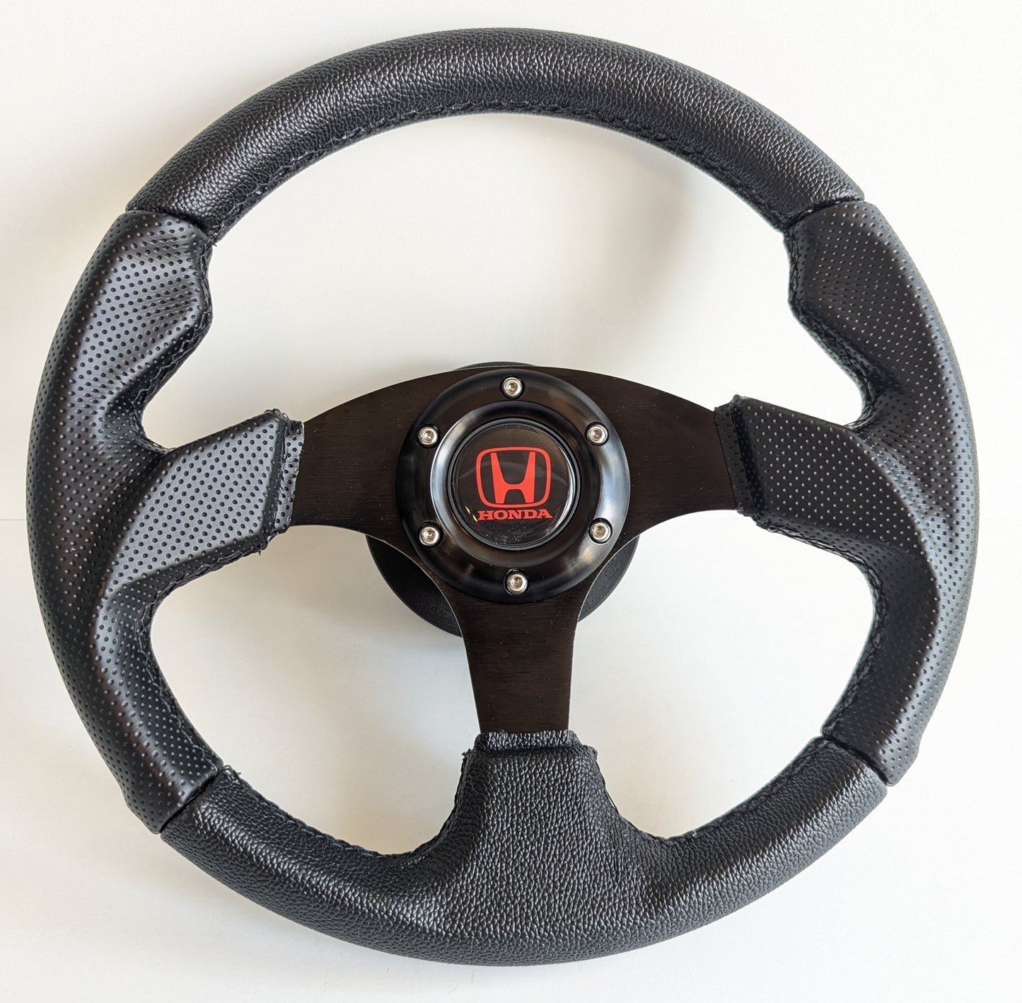 Steering Wheel For Honda CRX Civic Concerto Accord (1985-1992) - 320 mm, Perforated Leather, Black Spokes, Sport Vision, Drift