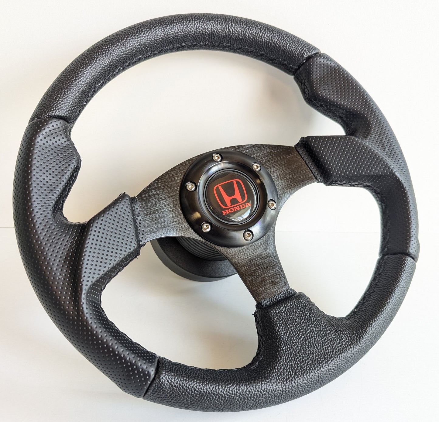 Steering Wheel For Honda CRX Civic Concerto Accord (1985-1992) - 320 mm, Perforated Leather, Black Spokes, Sport Vision, Drift