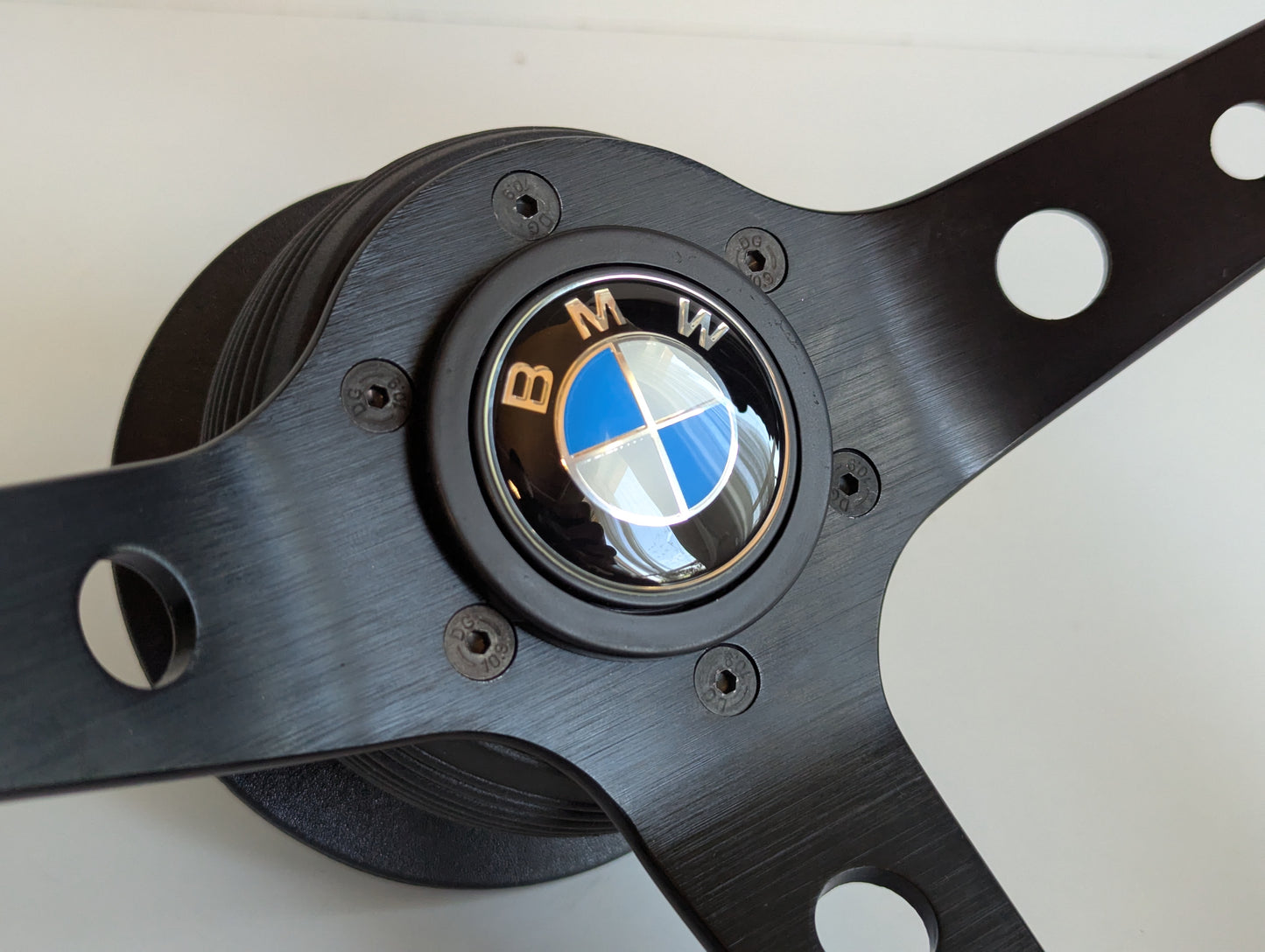 Steering Wheel For BMW E36 E38 E39 Z3 (1996–1999) - Deep Dish, Green Stitching, Black Spokes with Holes, Sport Vision, 350 mm