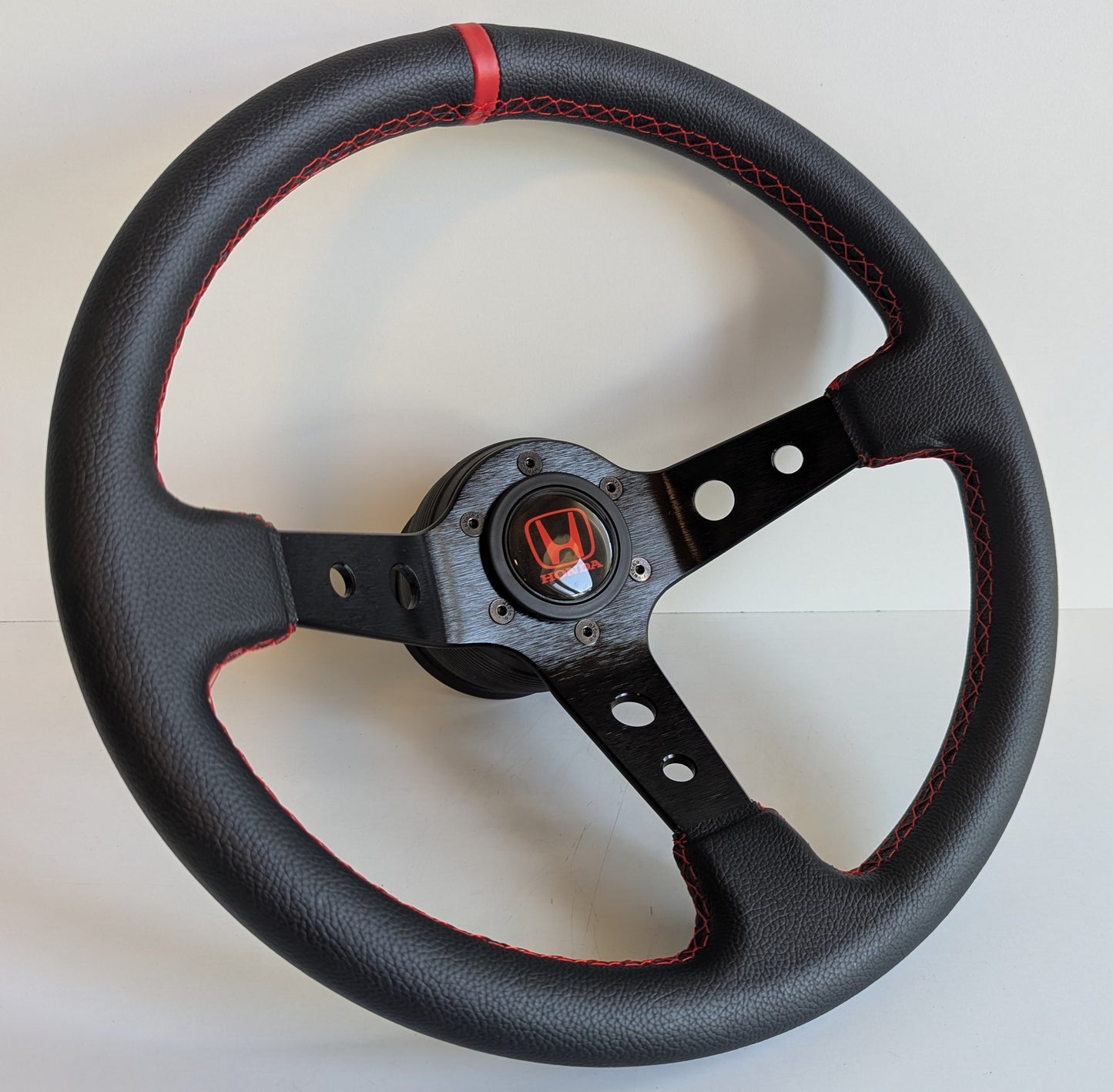Steering Wheel For Honda CRX Civic Concerto Accord (1985-1992) - Deep Dish, Perforated Leather, Blue, 350 mm