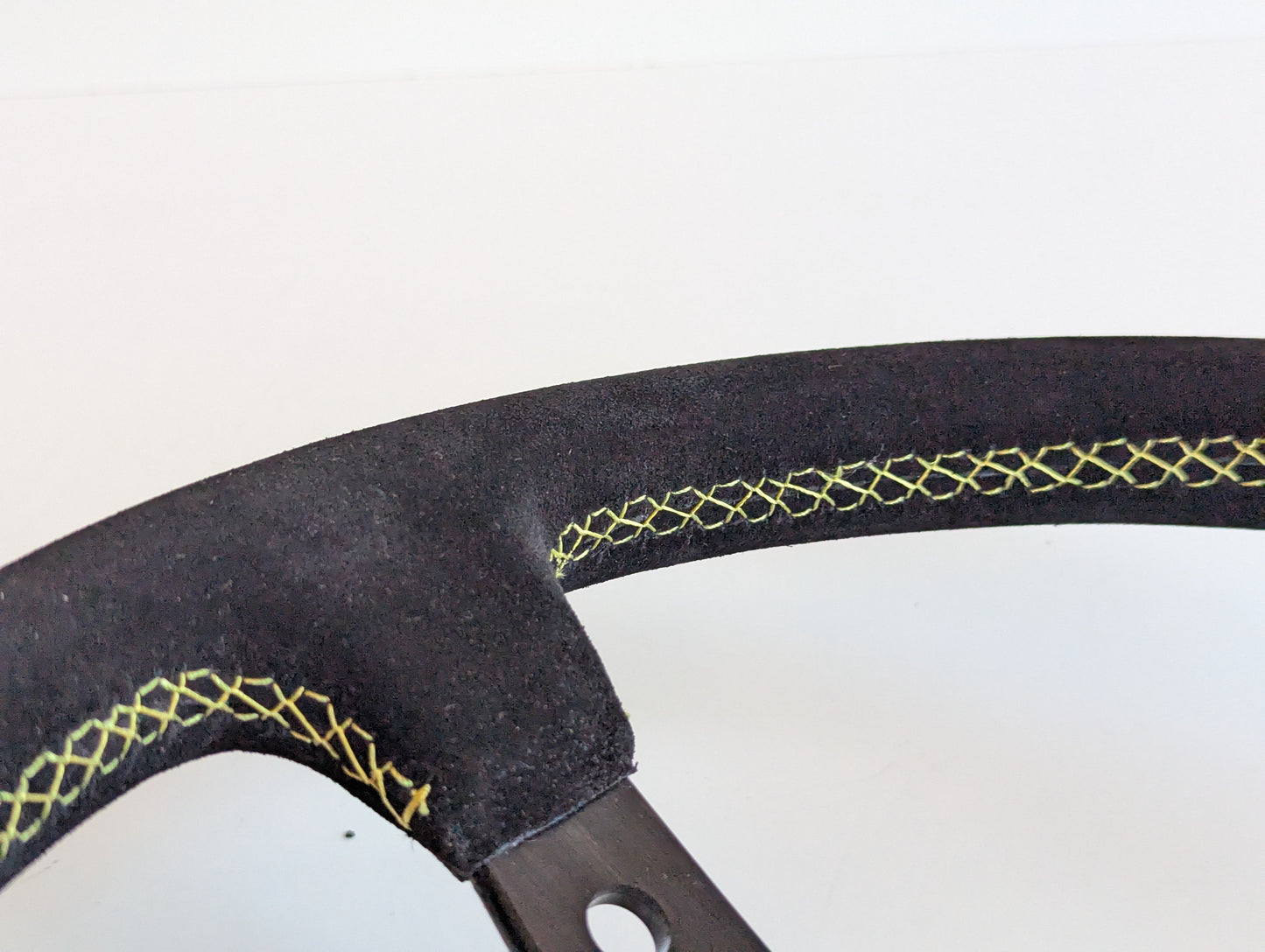 Steering Wheel For BMW E10 2002 1502 1602 1802 (1965-1976) - Deep Dish, Alcantara Suede, Yellow Stitching 350 mm
