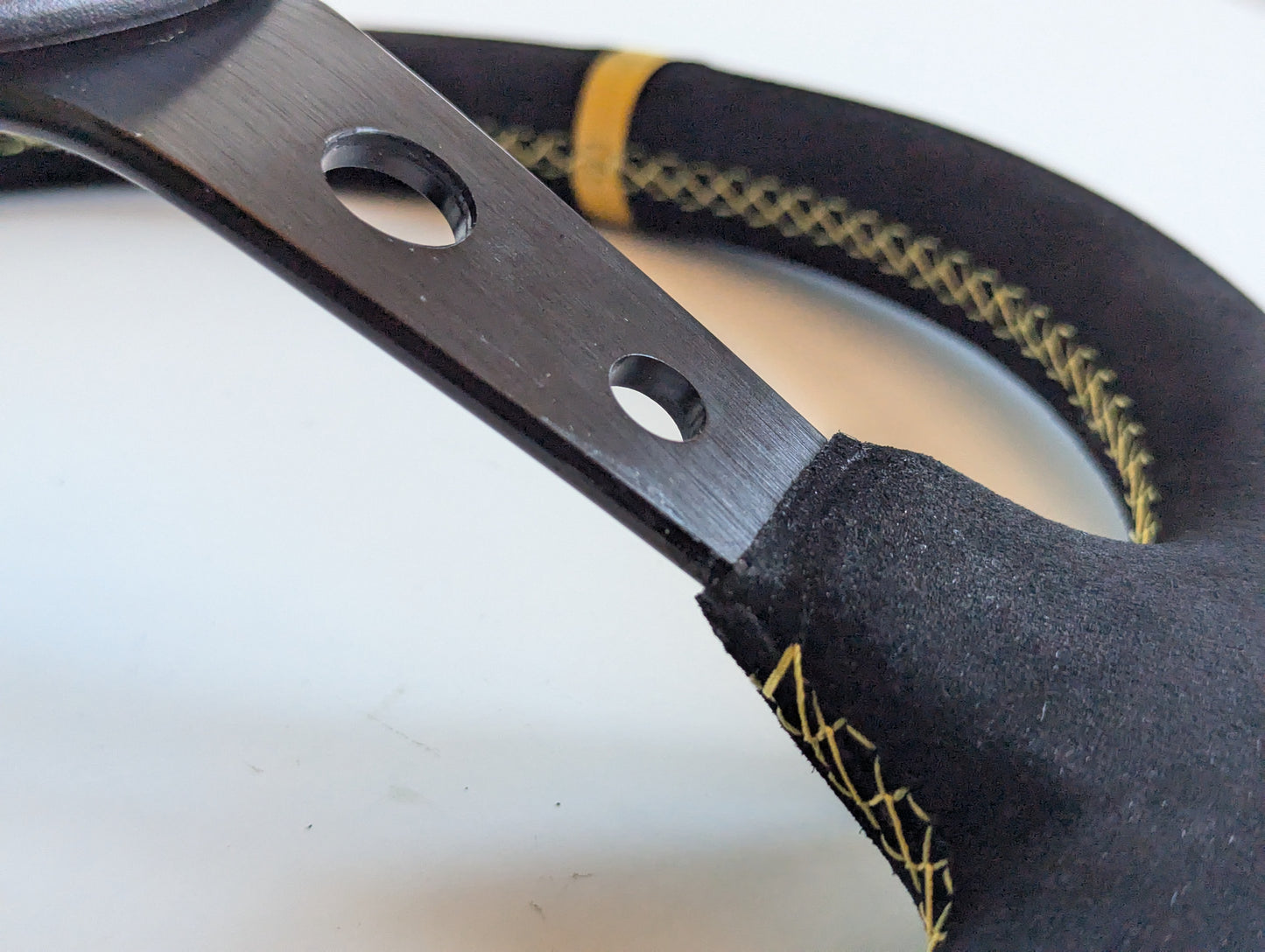 Steering Wheel For BMW E10 2002 1502 1602 1802 (1965-1976) - Deep Dish, Alcantara Suede, Yellow Stitching 350 mm