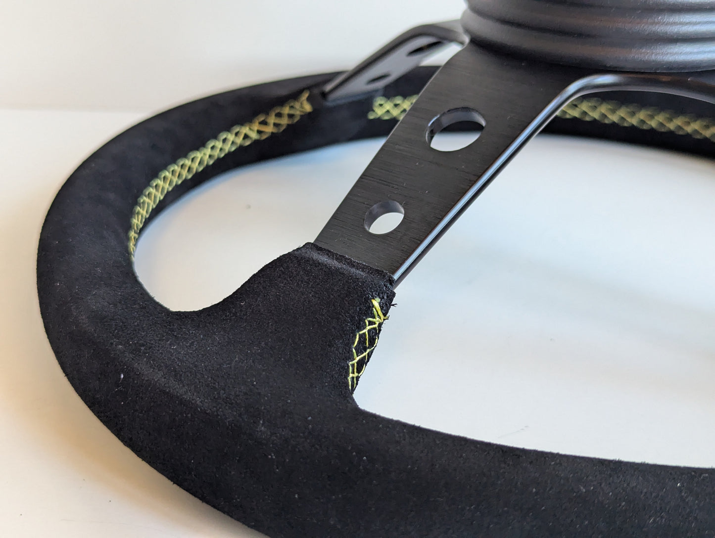 Steering Wheel For BMW E10 2002 1502 1602 1802 (1965-1976) - Deep Dish, Alcantara Suede, Yellow Stitching 350 mm
