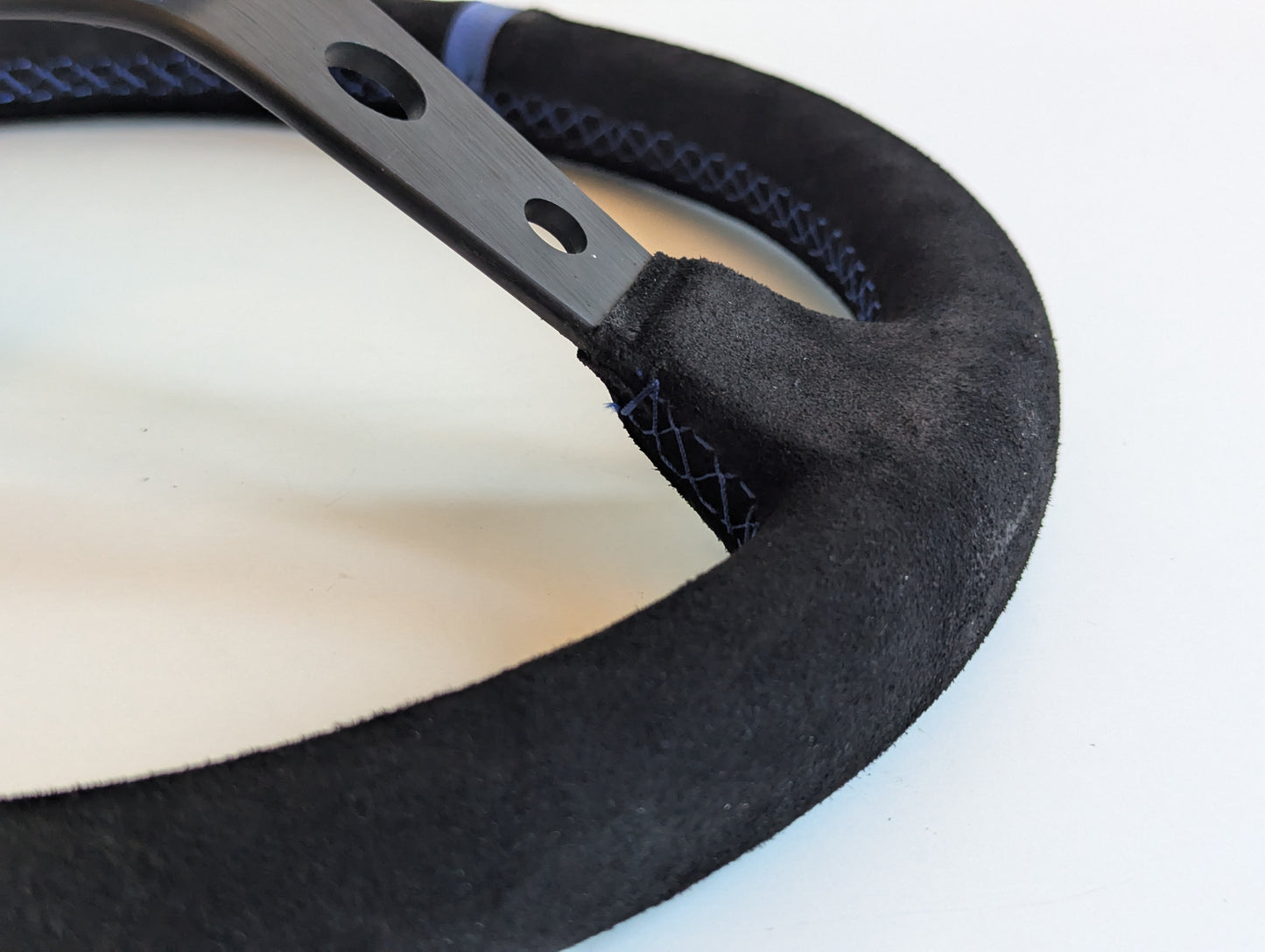 Steering Wheel For BMW E10 2002 1502 1602 1802 (1965-1976) - Deep Dish, Alcantara Suede, Blue Stitching 350 mm