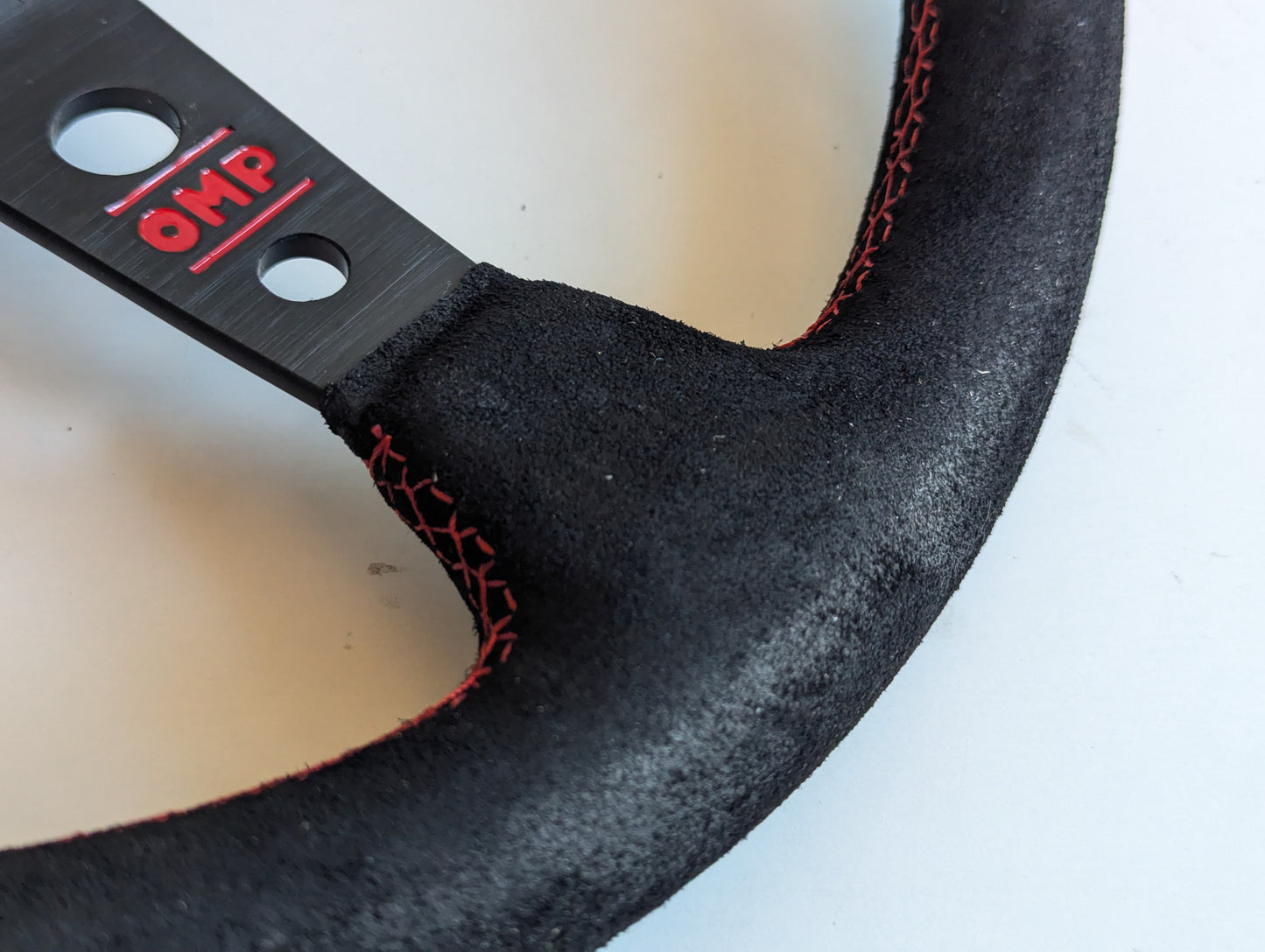 Steering Wheel For BMW E10 2002 1502 1602 1802 (1965-1976) - Deep Dish, Alcantara Suede, Red Stitching 350 mm