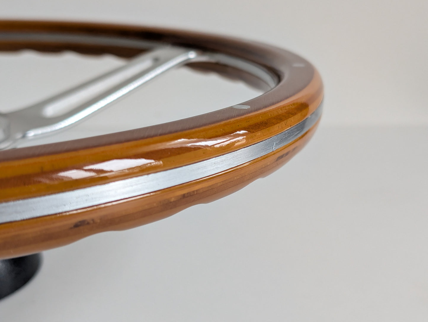 Steering Wheel For VW Bus T4 Transporter Caravelle Multyvan (1995-2000) - Light Wood Rim, Classic, Vintage Vision, Silver Spokes, 380 mm