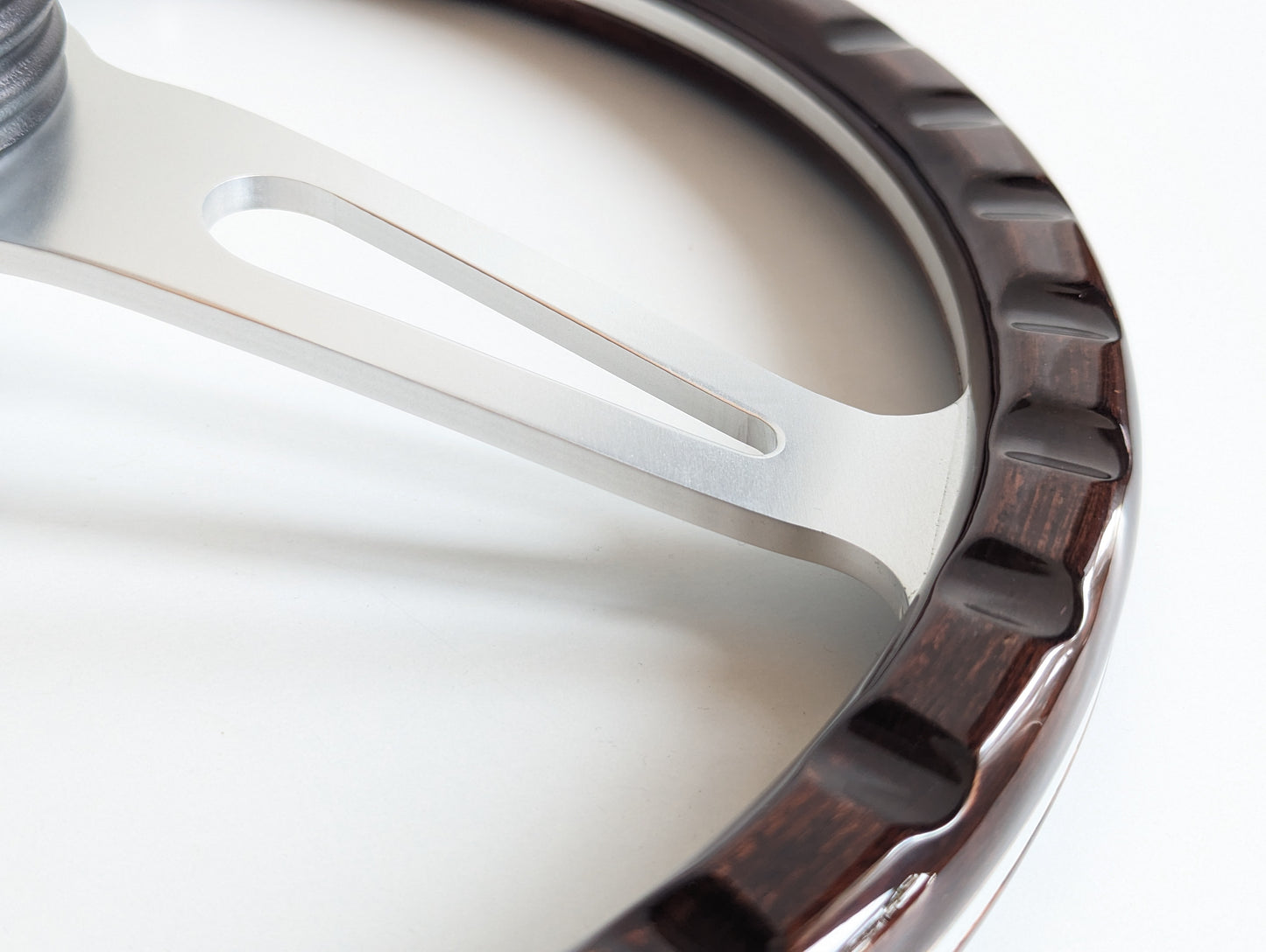 Steering Wheel For Fiat 124, 125, 128 & 850 Berlina / Special (Since 1965) - Wooden Rim, Classic, Vintage Vision, Silver Spokes, 380 mm