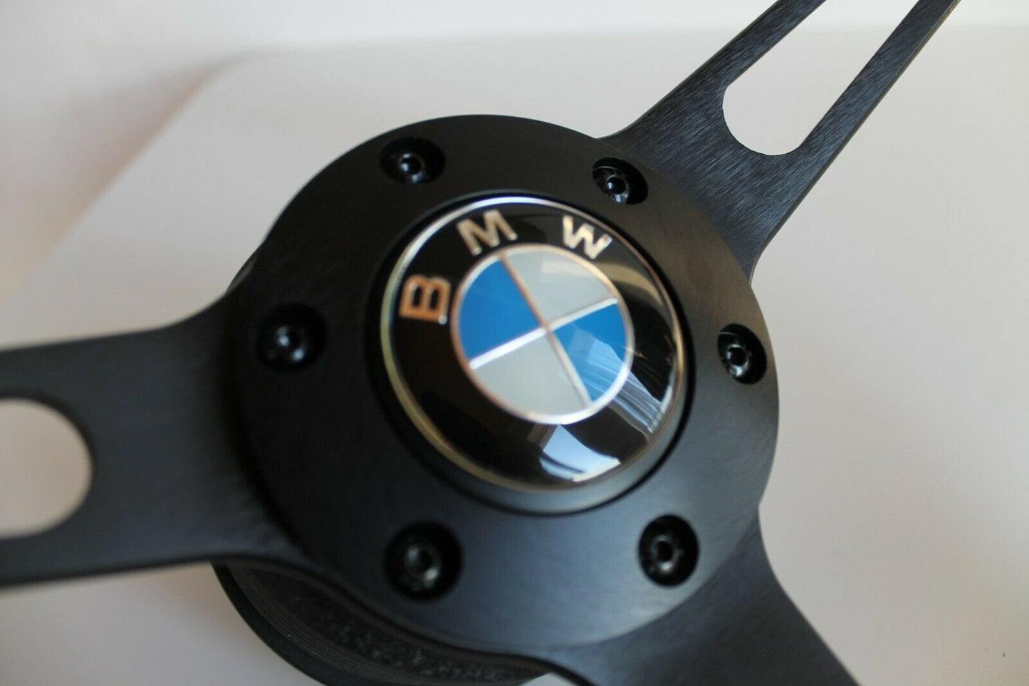 Steering Wheel For BMW - E24 E28 E30 E32 E34 (1986-1992) - Wooden Rim, Black Trim, Black Spokes, Vintage Style, 380mm