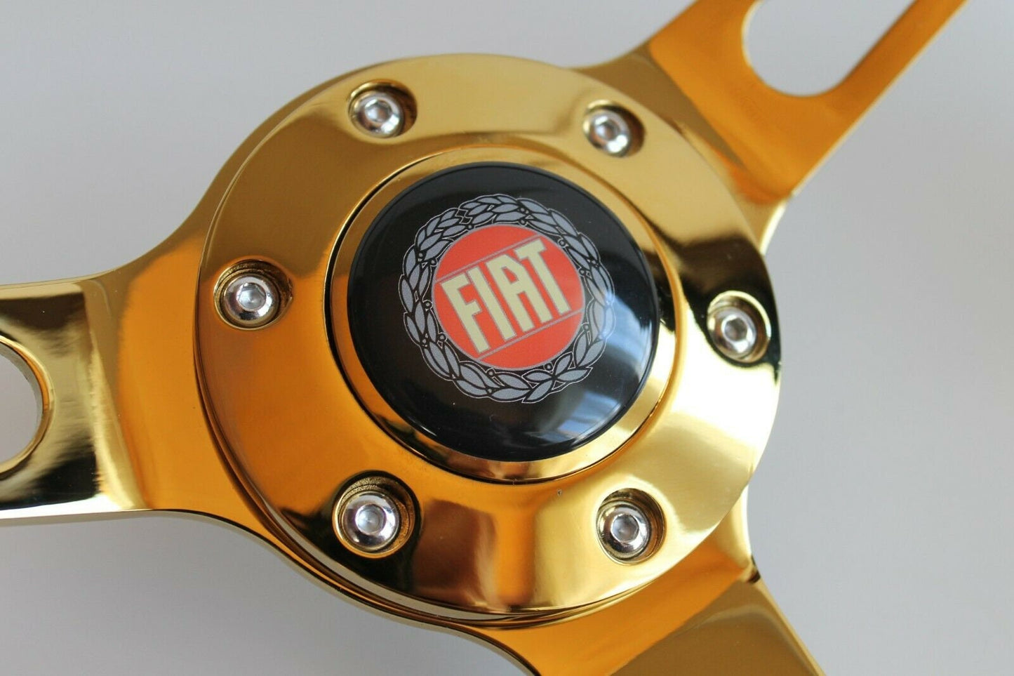 Steering Wheel For FIAT - No Hub Adapter, Solid Wood, Vintage Gold Spokes, Classic Style, 380 mm