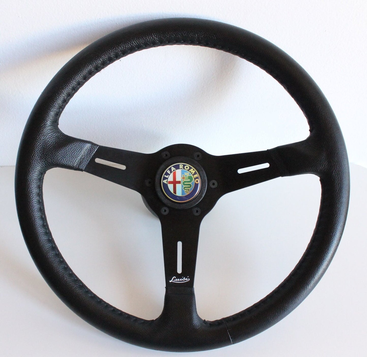 Steering Wheel For Alfa Romeo Spider (1990-1994) - Black Leather, Anti Slip, OEM By Luisi, Premium Quality, 360 mm