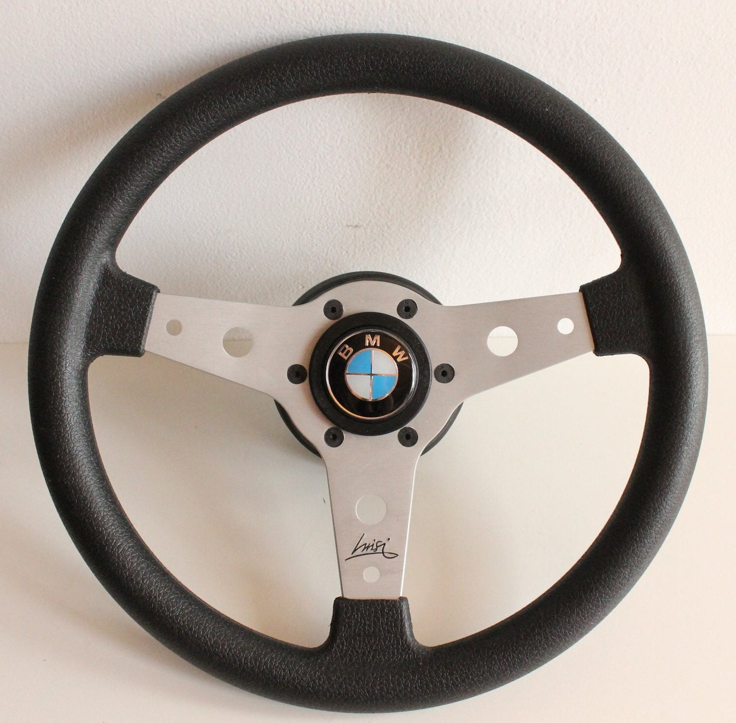 Steering Wheel For BMW E10 2002 1502 1602 1802 (1965-1976) - Luisi, Drift, Black Anti-Slip Leather, Silver Spokes, 340 mm