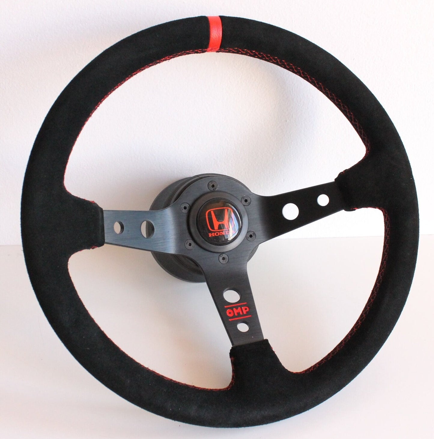Steering Wheel For Honda Prelude CRX Del Sol Civic Accord (1993-2000) - Blue, Red, Alcantara Leather, Suede, Deep Dish, 350 mm