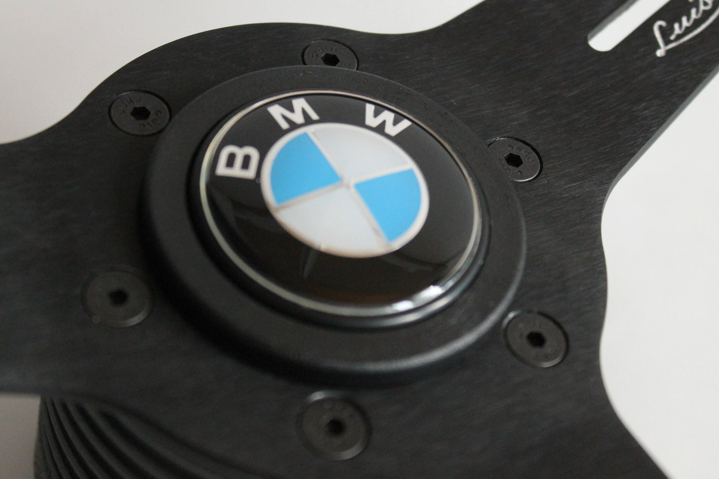 Steering Wheel For BMW E24 E28 E30 E32 E34 (1986-1992) - 370 mm, Made in Italy, OEM by Luisi, Black Leather, White Stitching, Premium Quality