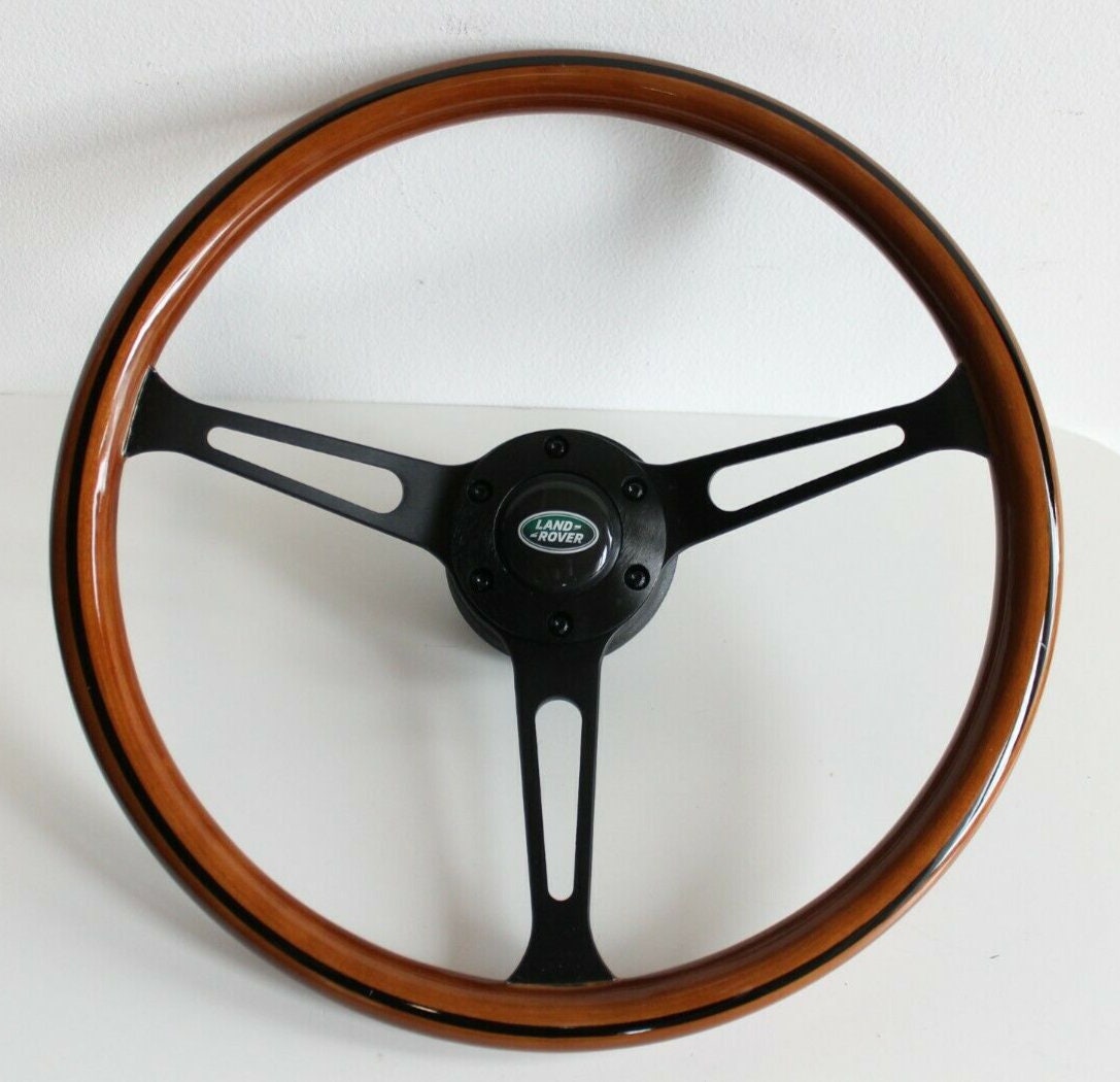 Steering Wheel For Land Rover 48 spline (2008-2015) - Wooden Rim, Black Spokes, Black Trim, Classic, 380mm