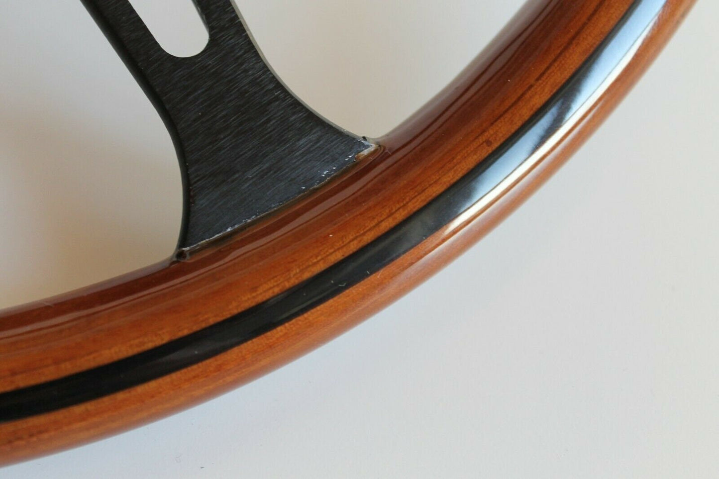 Steering Wheel For Land Rover 88 (1976-1986) - 380mm Wooden Rim, Black Trim & Black Spokes