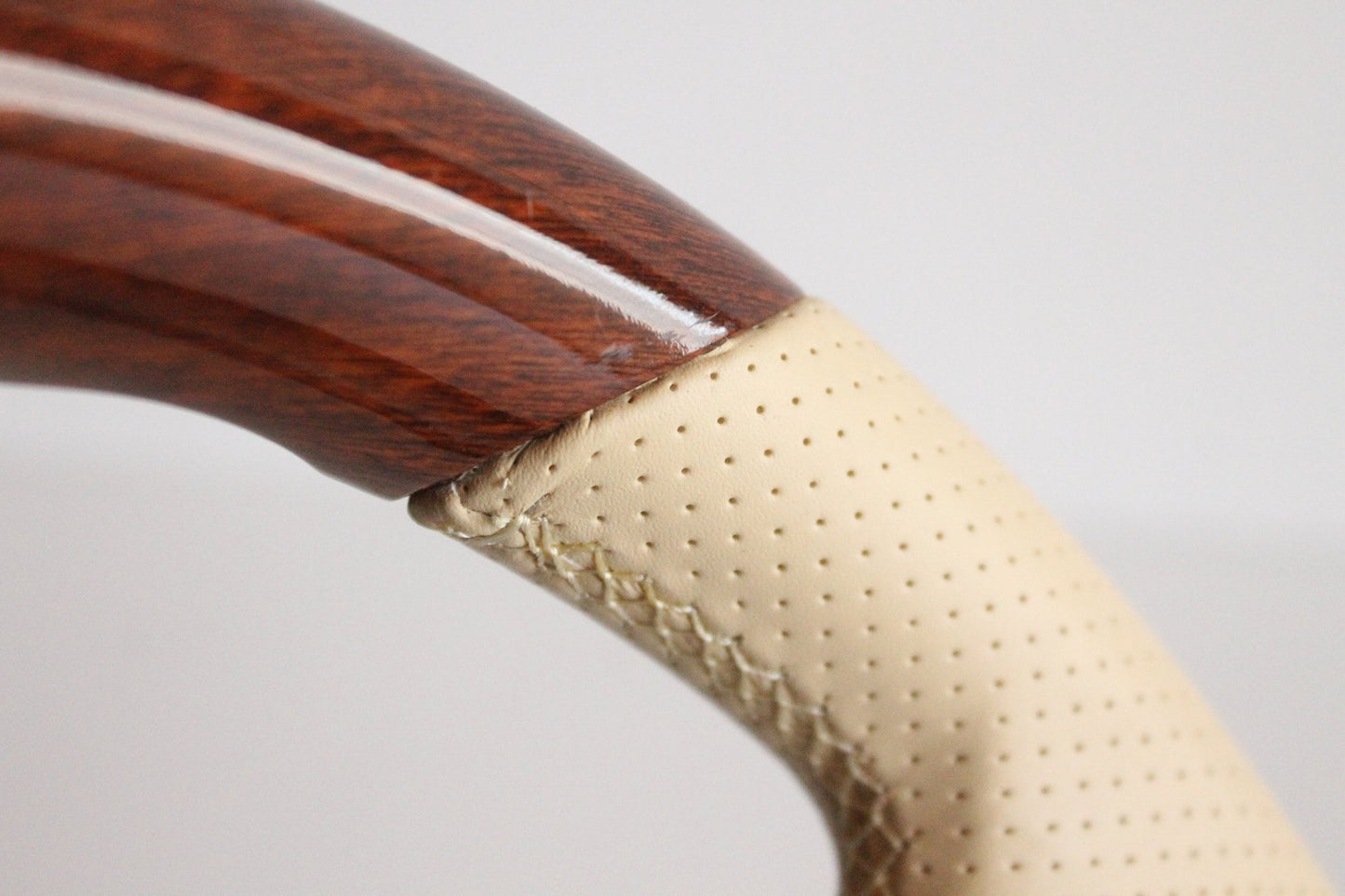 Steering Wheel For BMW E12 E21 E23 E24 E28 (1976-1985) - Flat Bottom, Wood, Vintage, Beige Leather, Chrome spokes, 350 mm