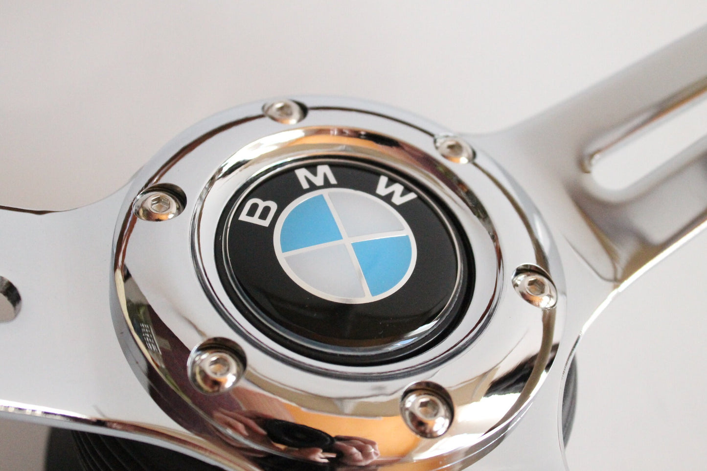 Steering Wheel For BMW E24 E28 E30 E32 E34 (1986-1992) - Flat Bottom, Wood, Vintage, Beige Leather, Chrome spokes, 350 mm