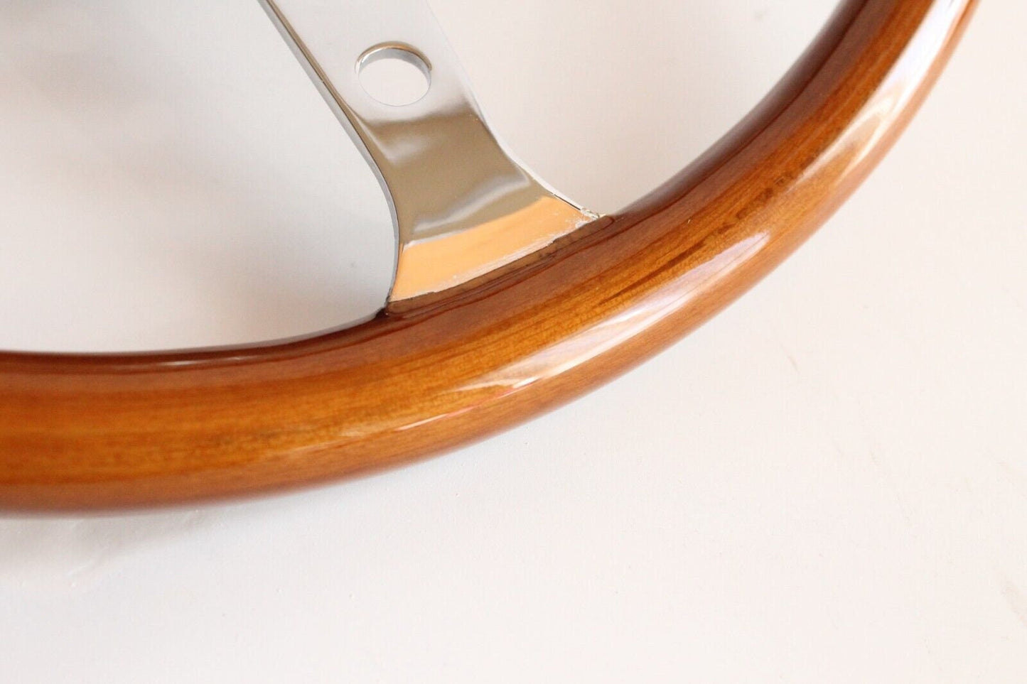 Steering Wheel For VW Beetle 1200 1300 1302 1303 1600 (1970-1979) - Wooden Rim, Chrome Spokes with Holes, Classic, Vintage Style, 380 mm