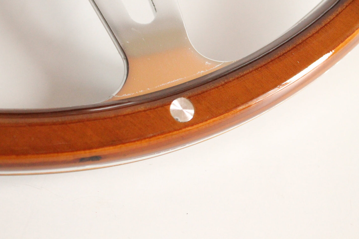 Steering Wheel For VW Wolfsburg Bus T25 T3 caravelle Vanagon Transporter (1980-1997) - Wooden Rim, Classic, Vintage Vision, Silver Spokes, 380 mm