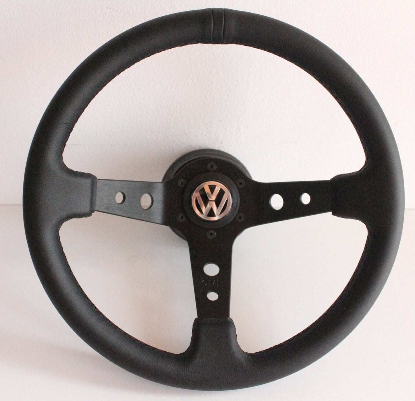Steering Wheel For VW Golf Jetta Mk2 Mk3 Corrado (1988-1996) - Deep Dish, Black Stitching, Black Spokes with Holes, Sport Vision, 350 mm