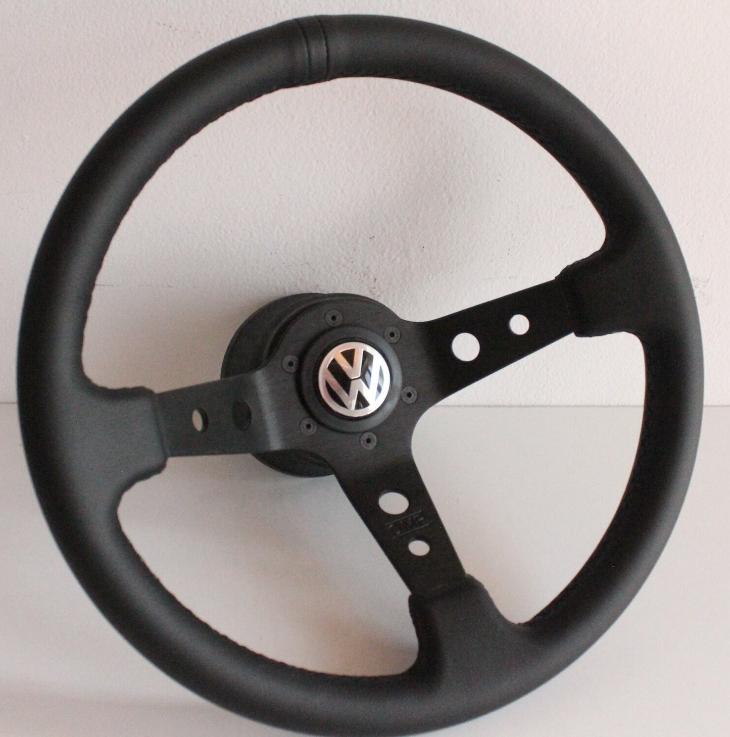 Steering Wheel For VW Golf Jetta Mk2 Mk3 Corrado (1988-1996) - Deep Dish, Black Stitching, Black Spokes with Holes, Sport Vision, 350 mm