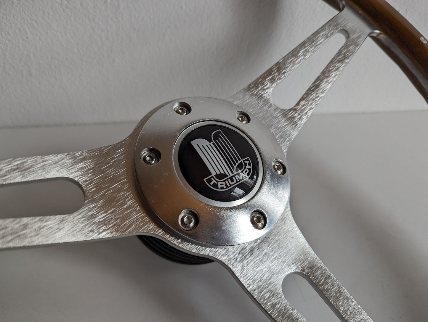 Steering Wheel For TRIUMPH TR4 TR5 TR6 Erald GT6 Spitfire Mk2 Mk3 - Wooden Rim, Classic, Vintage Vision, Silver Spokes, 380 mm