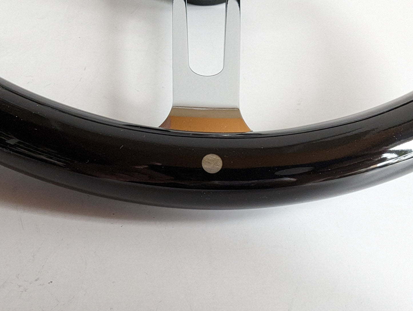 Steering wheel fits for Land Rover / Range Rover (1983-1985) - 380mm Wooden Rim, Black Finish & Chrome Spokes