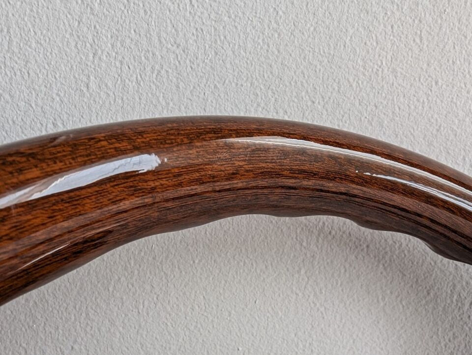 Steering Wheel Mercedes Benz - No Hub Adapter Included, Flat Bottom, Wood, Vintage, Black Leather, Chrome spokes, 350 mm