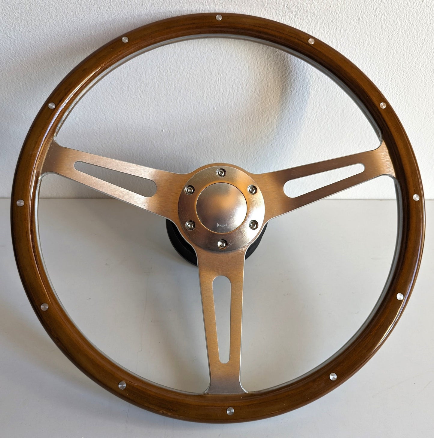 Steering Wheel For Mercedes Benz R107 W114 W115 W116 (1972-1976) - Wooden Rim, Classic, Vintage Vision, Silver Spokes, 380 mm