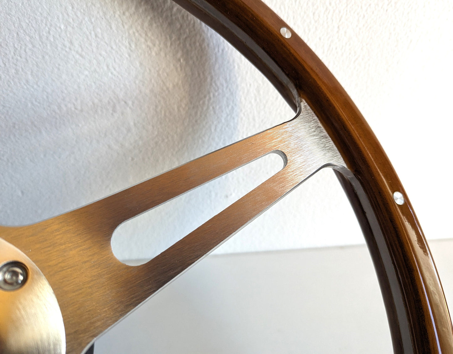 Steering Wheel For Mercedes Benz R107 W114 W115 W116 (1972-1976) - Wooden Rim, Classic, Vintage Vision, Silver Spokes, 380 mm