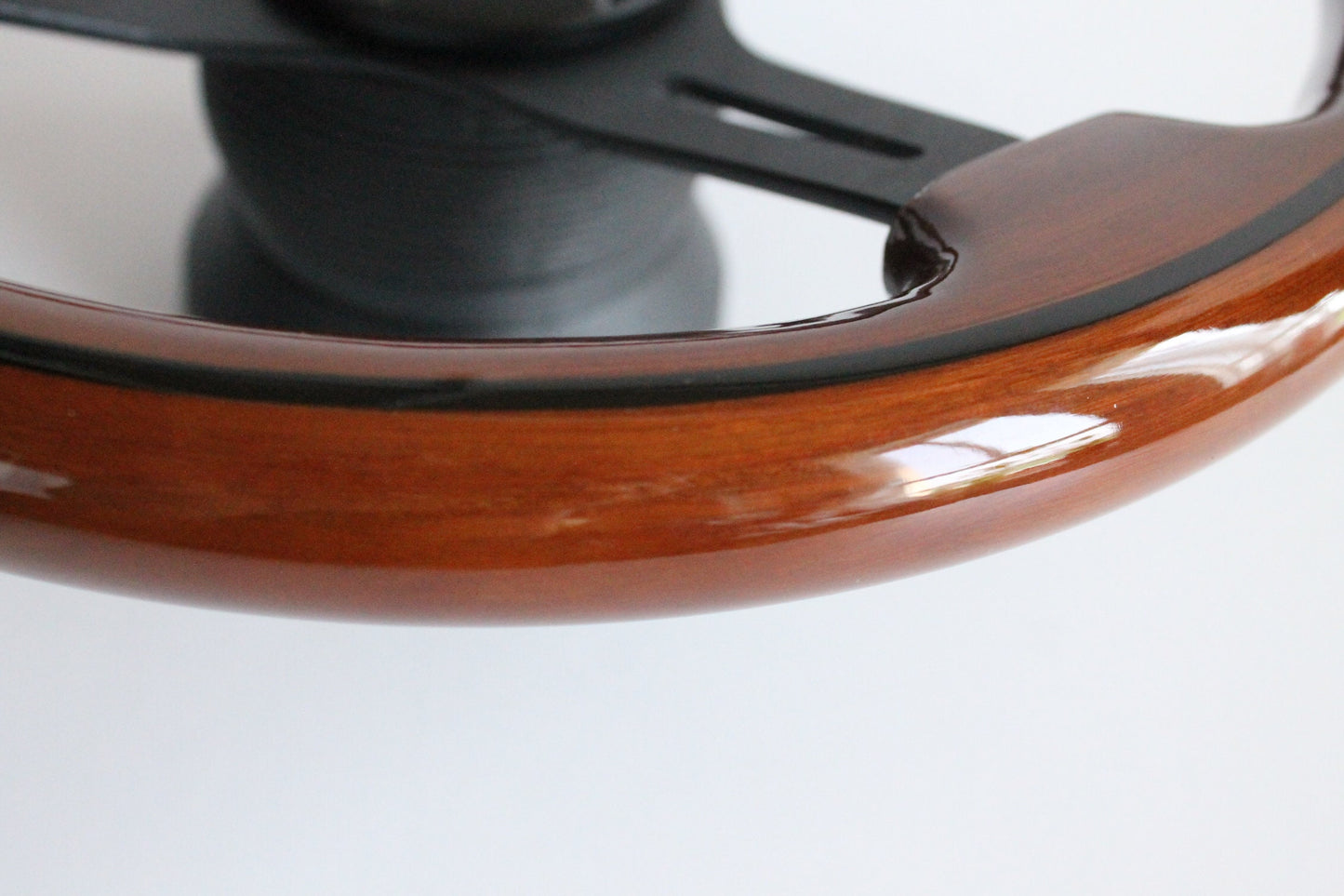 Steering Wheel For Mercedes Benz W123 W124 W201 W126 R107 (1978-1988) - Solid Wood, Black Trim, Vintage, Black Spokes, 350 mm