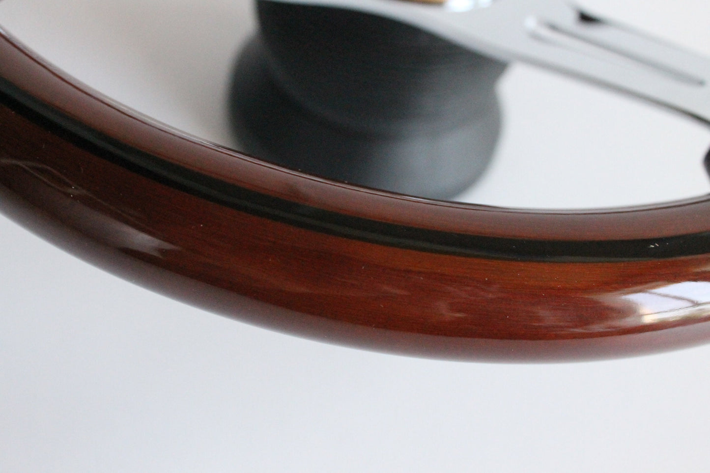 Steering Wheel For Mercedes Benz W114 W115 R107 (1972-1977) - Solid Wood, Vintage Chrome Spokes, Black Trim, 350 mm
