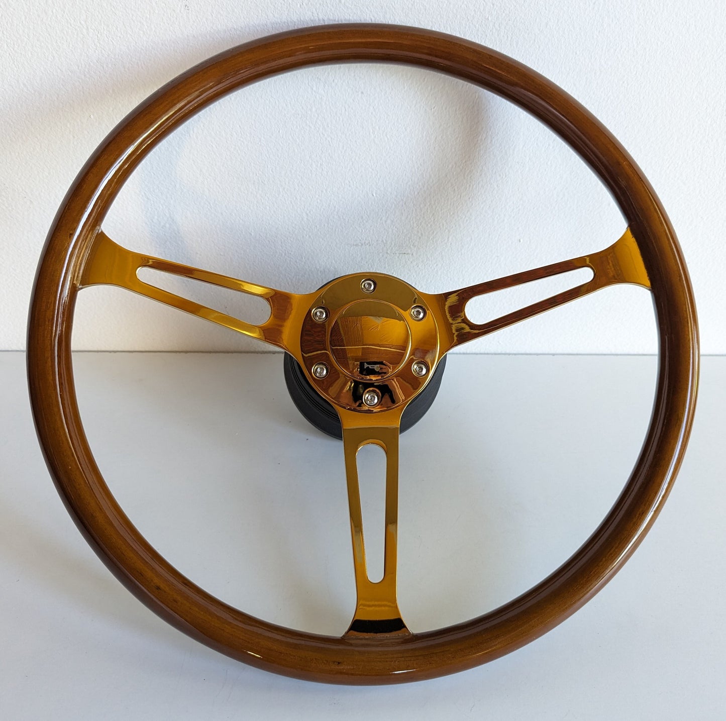 Steering Wheel For Mercedes Benz W123 W124 W201 W126 R107 (1978-1988) - Solid Wood, Vintage Gold Spokes, Classic Style, 380 mm