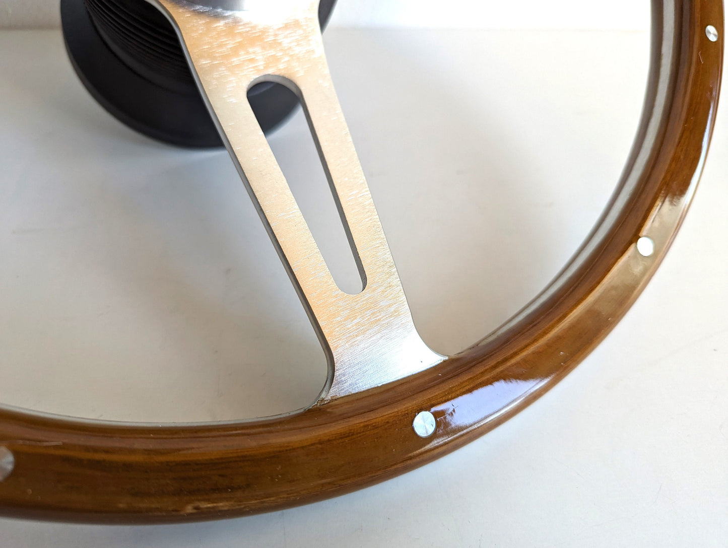 Steering Wheel For Mercedes Benz R107 W114 W115 W116 (1972-1976) - Wooden Rim, Classic, Vintage Vision, Silver Spokes, 380 mm