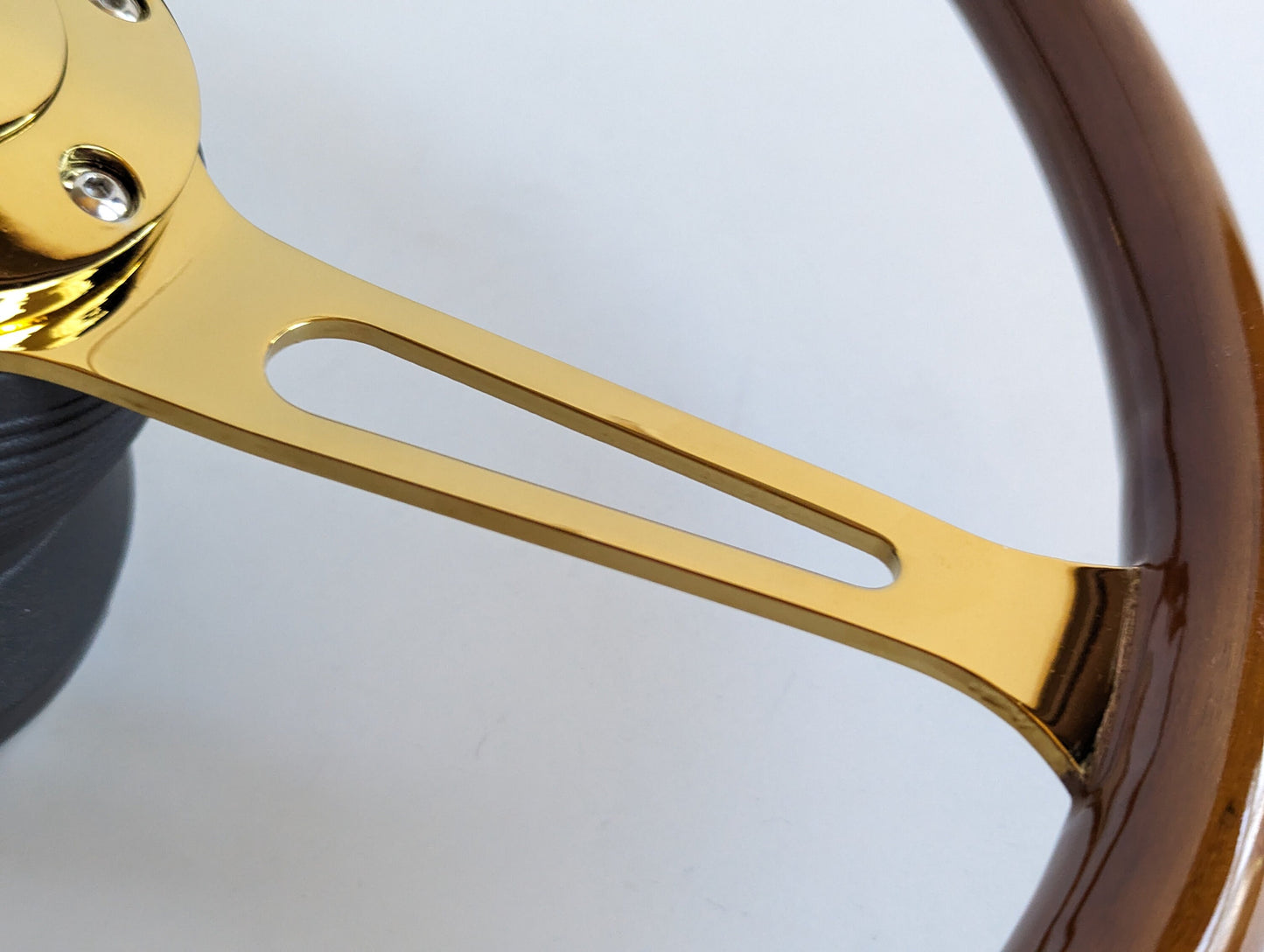 Steering Wheel For Mercedes Benz W123 W124 W201 W126 R107 (1978-1988) - Solid Wood, Vintage Gold Spokes, Classic Style, 380 mm
