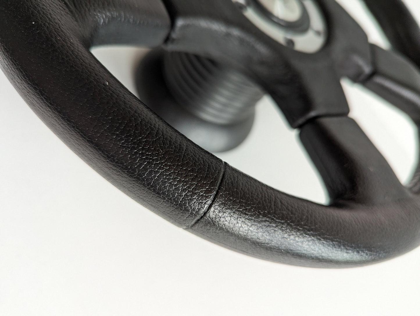 Steering Wheel For Suzuki Samurai Santana Vitara - Black Leather, Anti Slip, Silver, OEM By Luisi, Premium Quality, 360 mm