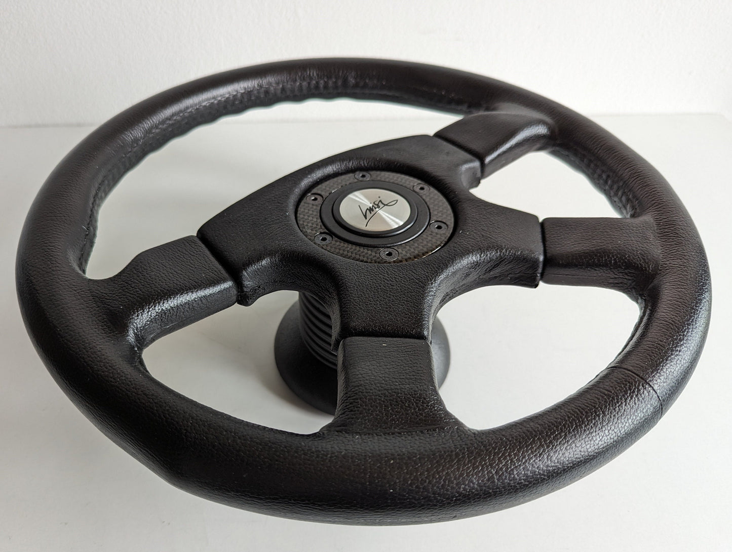 Steering Wheel For Mercedes Benz W123 W124 W201 R107 W107 W126 (1978-1992) - Black Leather, Anti Slip, Silver, OEM By Luisi, Premium Quality, 360 mm