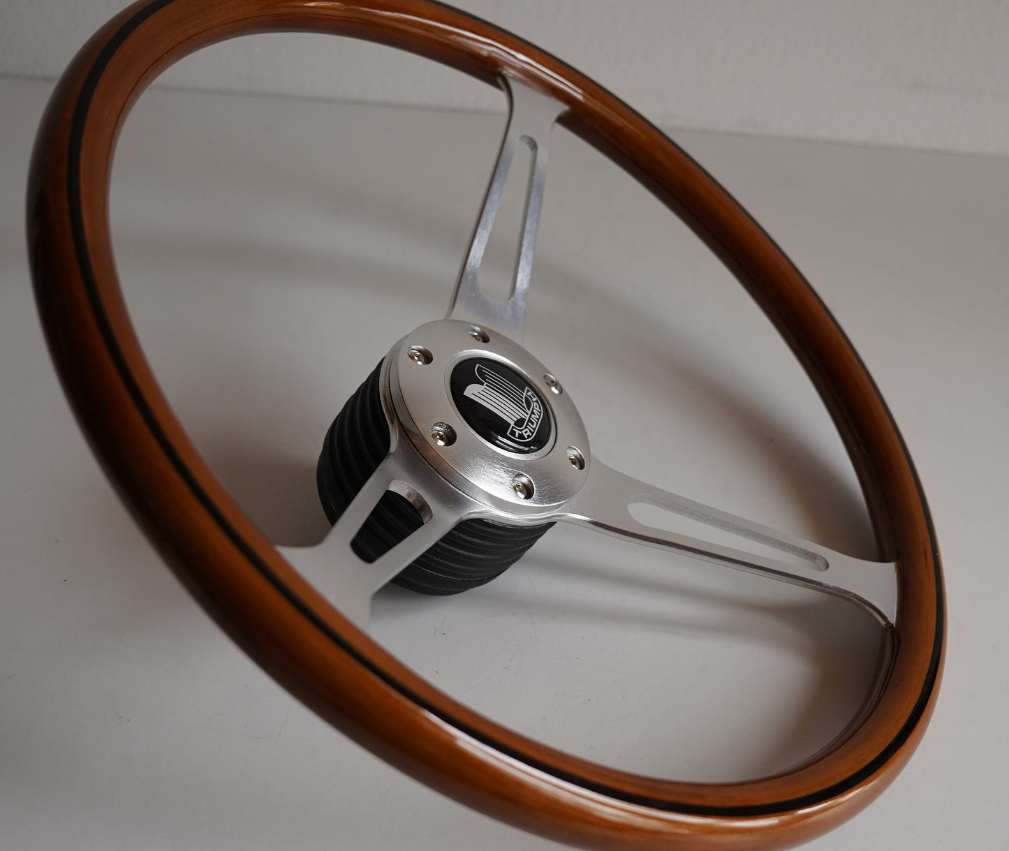 Steering Wheel For TRIUMPH 2500 PI P.I. Dolomite Stag - Wooden Rim with Black Trim, Silver Spokes, Classic, 380mm